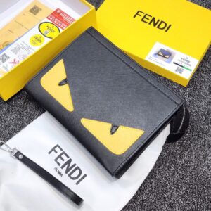 Fendi Roma Designer Clutch – Black Leather with Iconic Monster Eyes