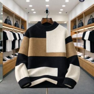 Striped Knit Sweater – Textured Comfort & Style
