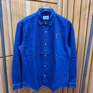 AMI Signature Heart Embroidered Button-Up Shirt (M–2XL)