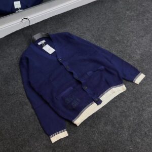 Heritage Stripe-Trimmed Designer Cardigan – Navy Edition