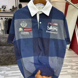 Men’s Premium Checkered Polo Shirt with Embroidered Streetwear Patches