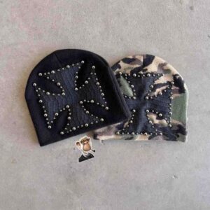 Studded Cross Pattern Beanie
