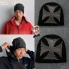 Studded Cross Pattern Beanie